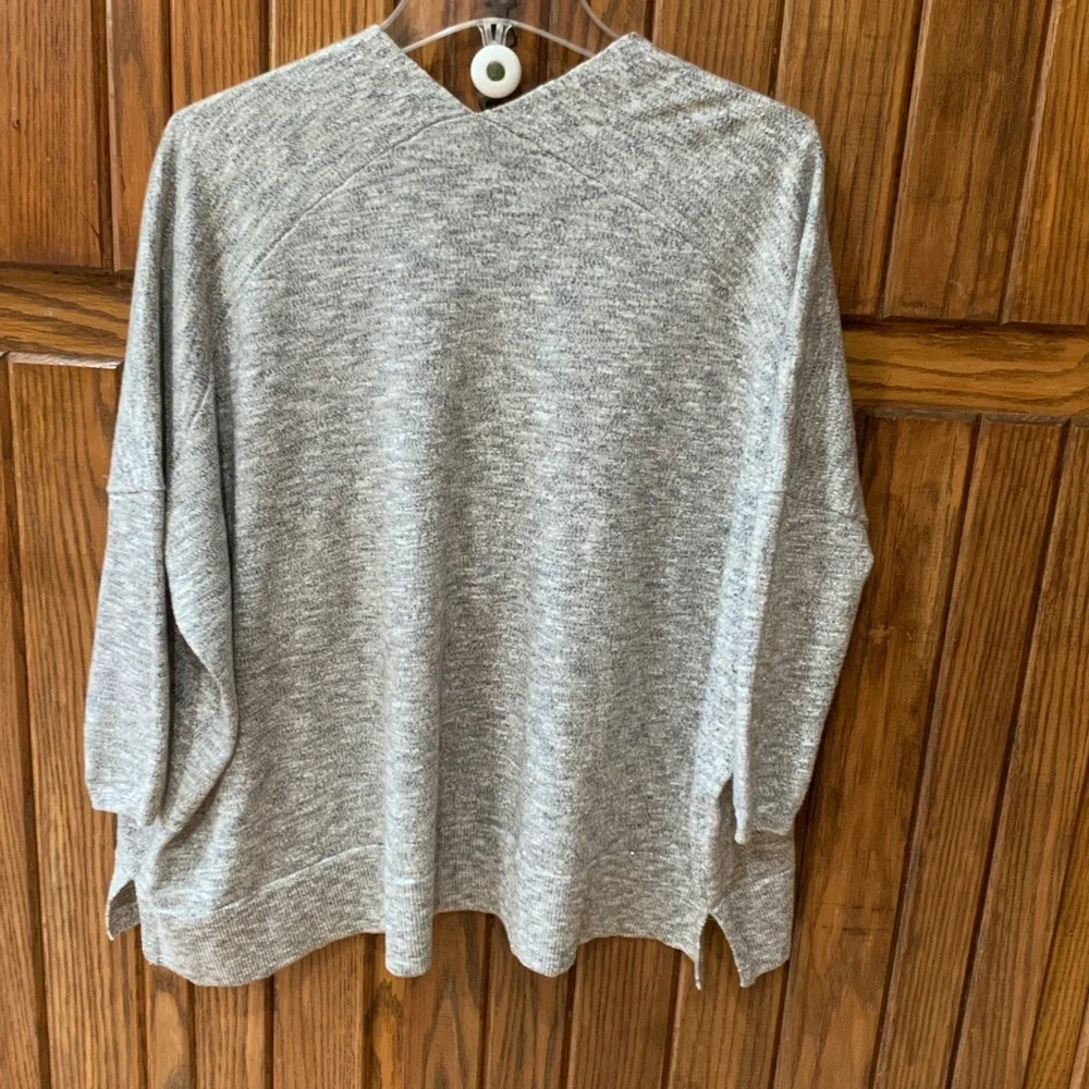 LOFT Light Heather Gray Open-Front Cardigan with Metallic silver - Picture 2 of 6
